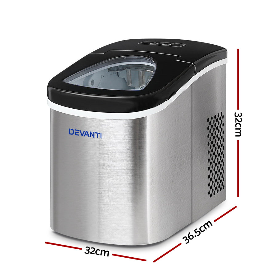 Devanti 2.4L Stainless Steel Portable Ice Cube Maker, Portable