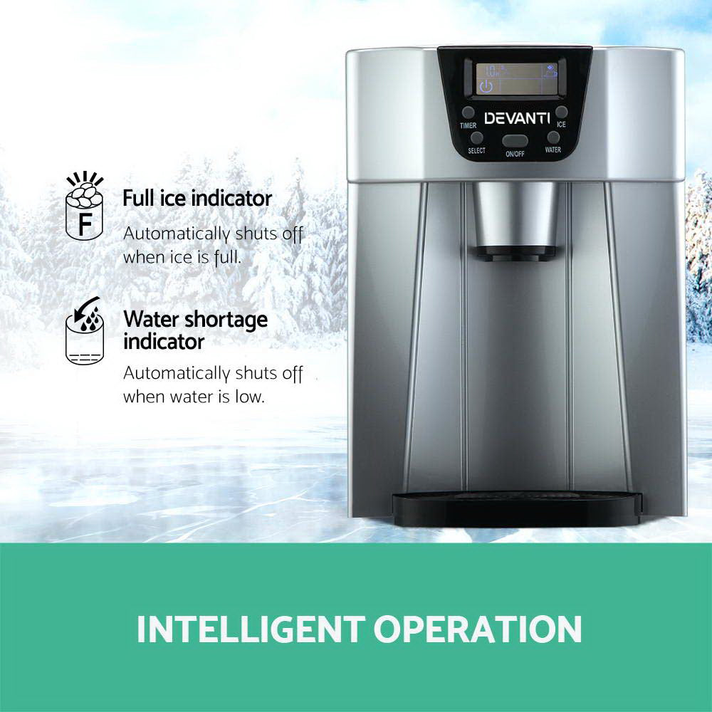 Devanti 2-in-1 Compact Ice Maker and Water Dispenser - Silver