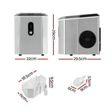 Devanti Stainless Steel Countertop Ice Maker Machine - Portable Ice Cube Maker Producing 12kg Daily - Front View
