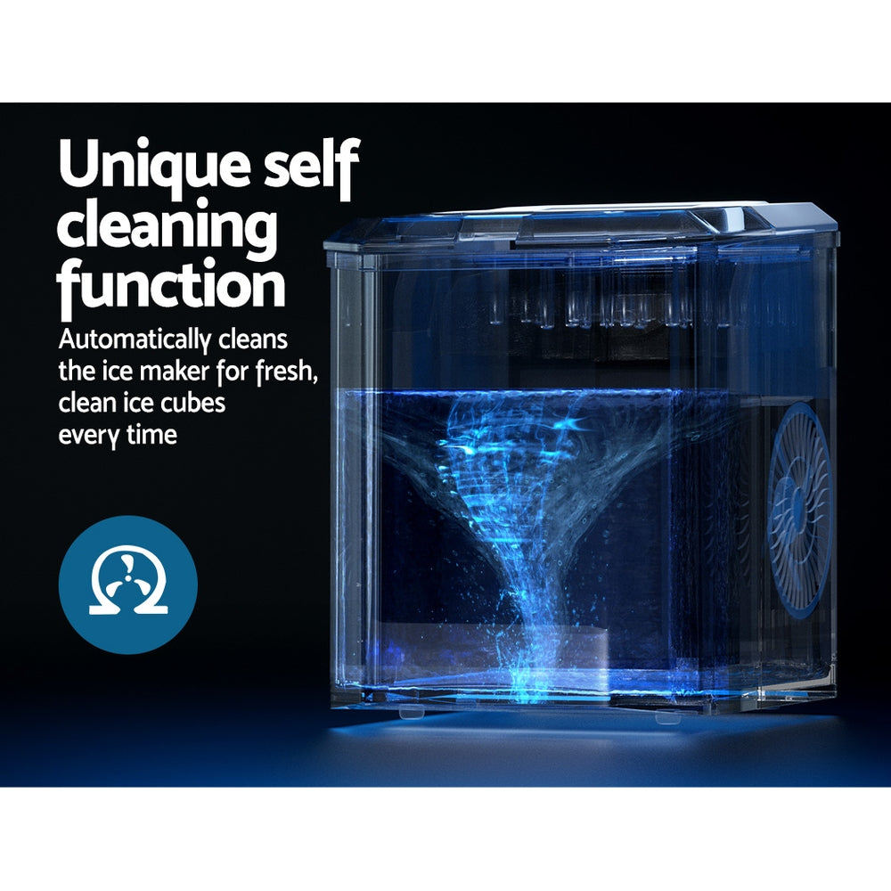 Devanti Stainless Steel Countertop Ice Maker Machine - Portable Ice Cube Maker Producing 12kg Daily