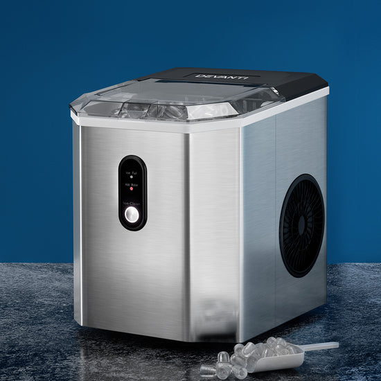 Devanti Stainless Steel Countertop Ice Maker Machine - Portable Ice Cube Maker Producing 12kg Daily