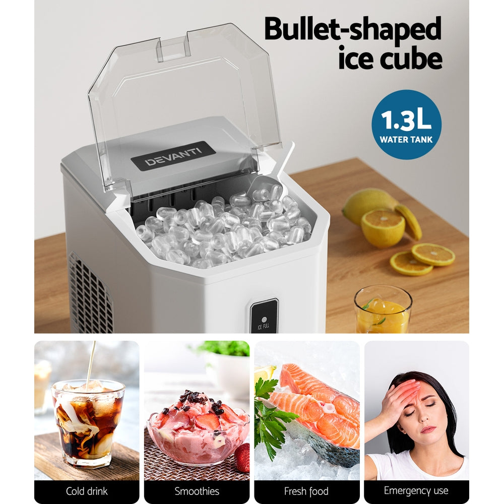 Devanti Portable Ice Maker - Black 12kg Daily Capacity with 2L Ice Cube Tray for Home Bar