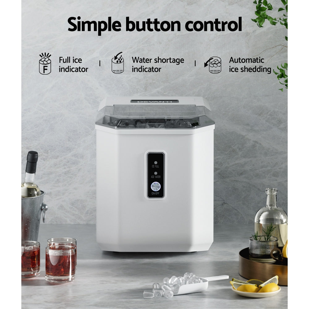 Devanti Portable Ice Maker - Black 12kg Daily Capacity with 2L Ice Cube Tray for Home Bar