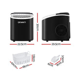 Devanti Compact Countertop Ice Maker - 12kg Daily Production, Black - Front View