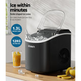 Devanti Compact Countertop Ice Maker - 12kg Daily Production, Black - Top-Down View