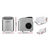 Devanti 12kg Compact Silver Ice Maker with Self-Cleaning Feature - Front View