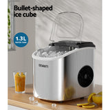 Devanti 12kg Compact Silver Ice Maker with Self-Cleaning Feature