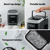 Devanti Ice Maker Machine Portable 12kg Countertop w/Self Cleaning 1.3L Black - 45-Degree Angle