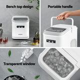 Devanti Ice Maker Machine Portable 12kg Countertop w/Self Cleaning 1.3L White - 45-Degree Angle