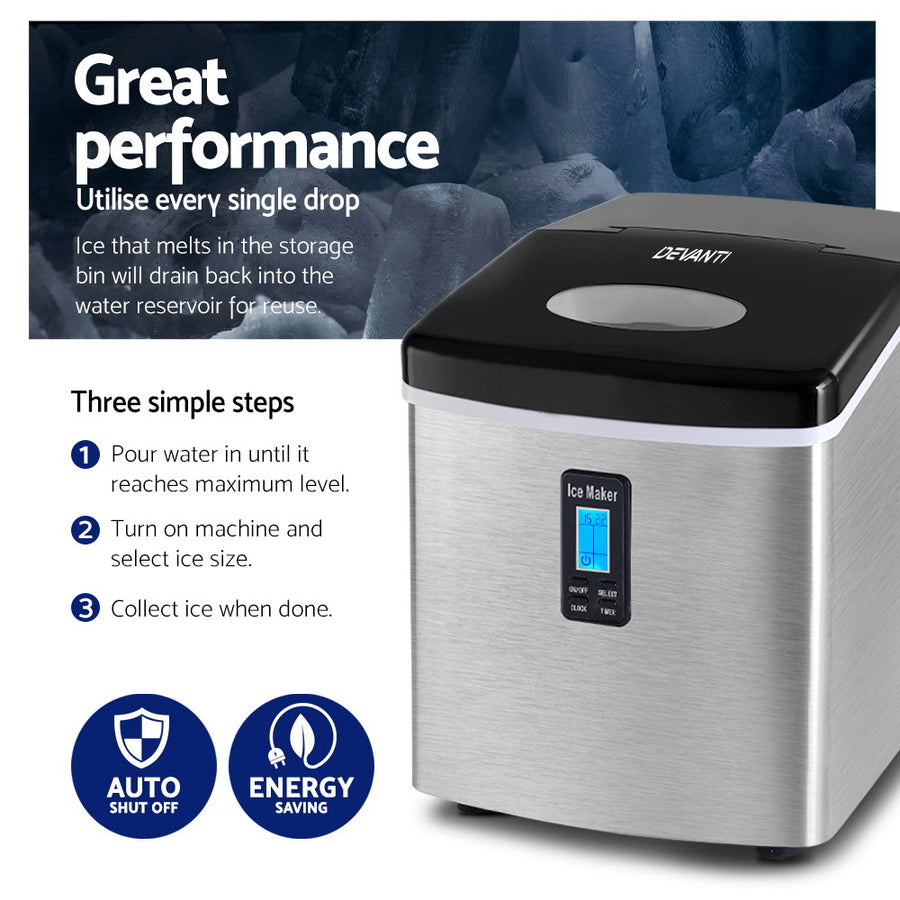 Devanti 15kg Ice Maker Machine Silver, image 6