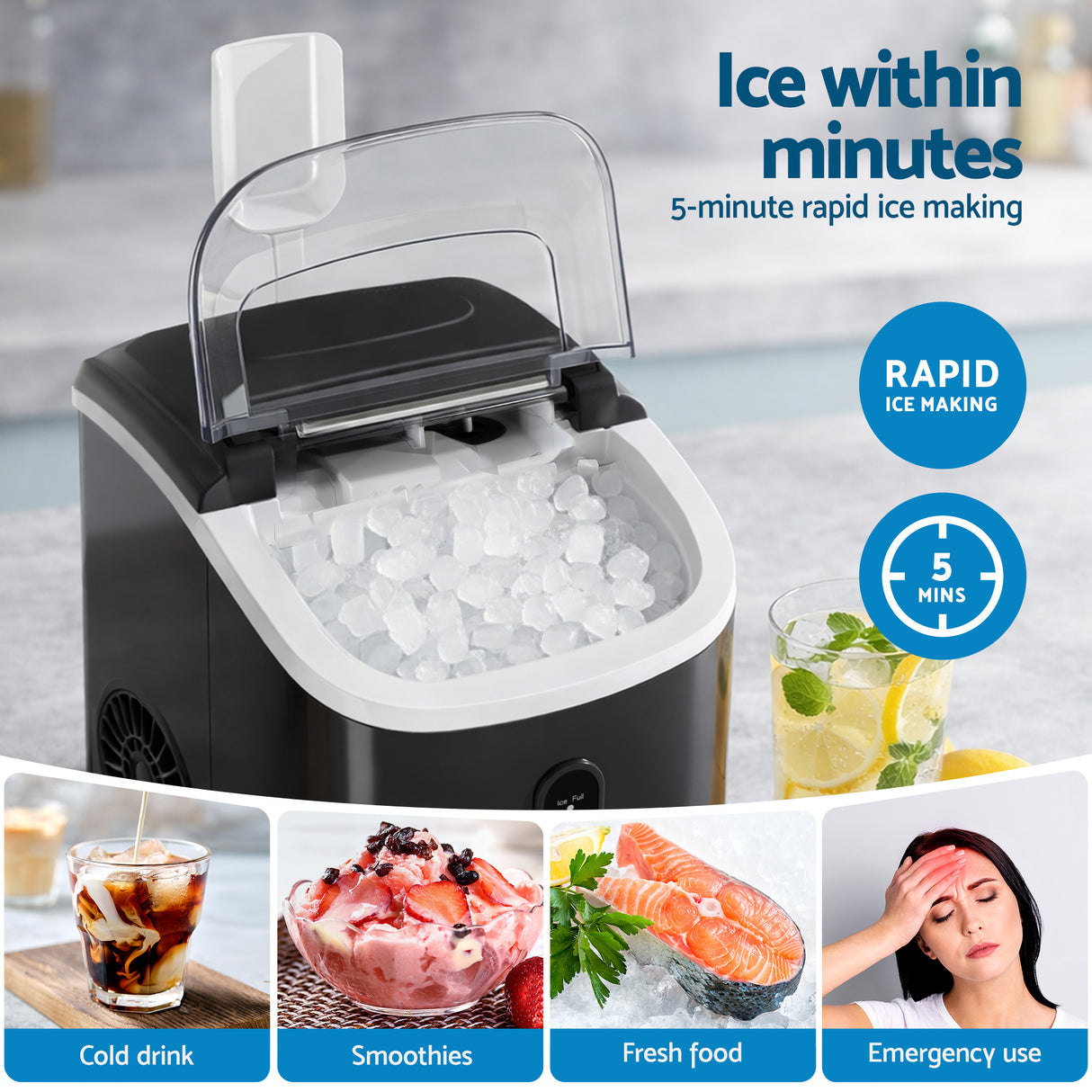 Compact Nugget Ice Maker Machine - 15kg Daily Capacity