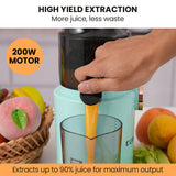 EUROCHEF Cold Press Slow Juicer Machine, Large Chute, 200W, Seafoam Green - Side View