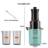 EUROCHEF Cold Press Slow Juicer Machine, Large Chute, 200W, Seafoam Green - Rear View