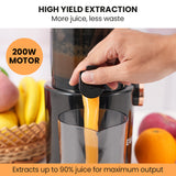 EUROCHEF Cold Press Slow Juicer Machine, Large Chute, 200W, Charcoal Grey - Side View