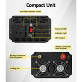 Giantz 1500W Pure Sine Wave Inverter for 12V Battery High Efficiency DC-AC Power Converter - 45-Degree Angle