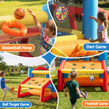 Keezi Inflatable Kids Pool Play Park Jumping Castle Volleyball Net with Blower Balls 4mx4.37m - Rear View