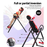 Everfit Inversion Table Gravity Exercise Inverter Back Stretcher Home Gym Red - Rear View