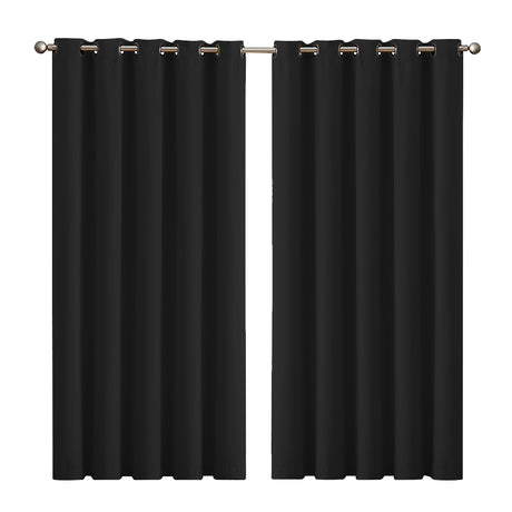 2x Blockout Curtains Panels 3 Layers Black-2006733252399861760