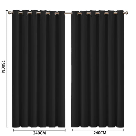 2x Blockout Curtains Panels 3 Layers Black-2018816743526502402