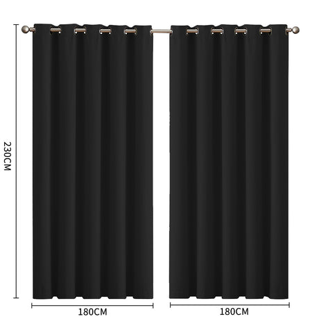 2x Blockout Curtains Panels 3 Layers Black-2006733252399861762