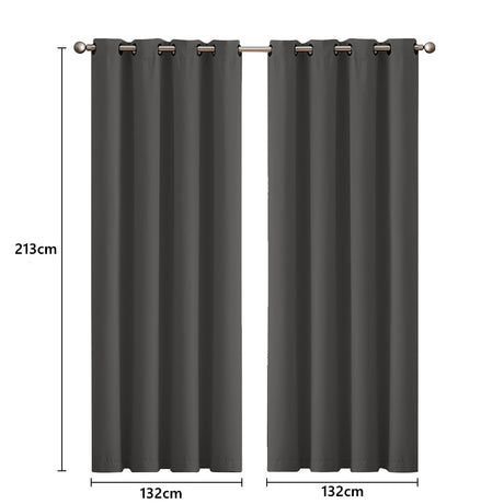 2x Blockout Curtains Panels 3 Layers Charcoal CD1003-132X213-GR-2006733251900739586