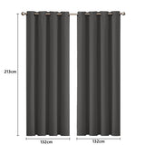 2x Blockout Curtains Panels 3 Layers Charcoal CD1003-132X213-GR - Front View