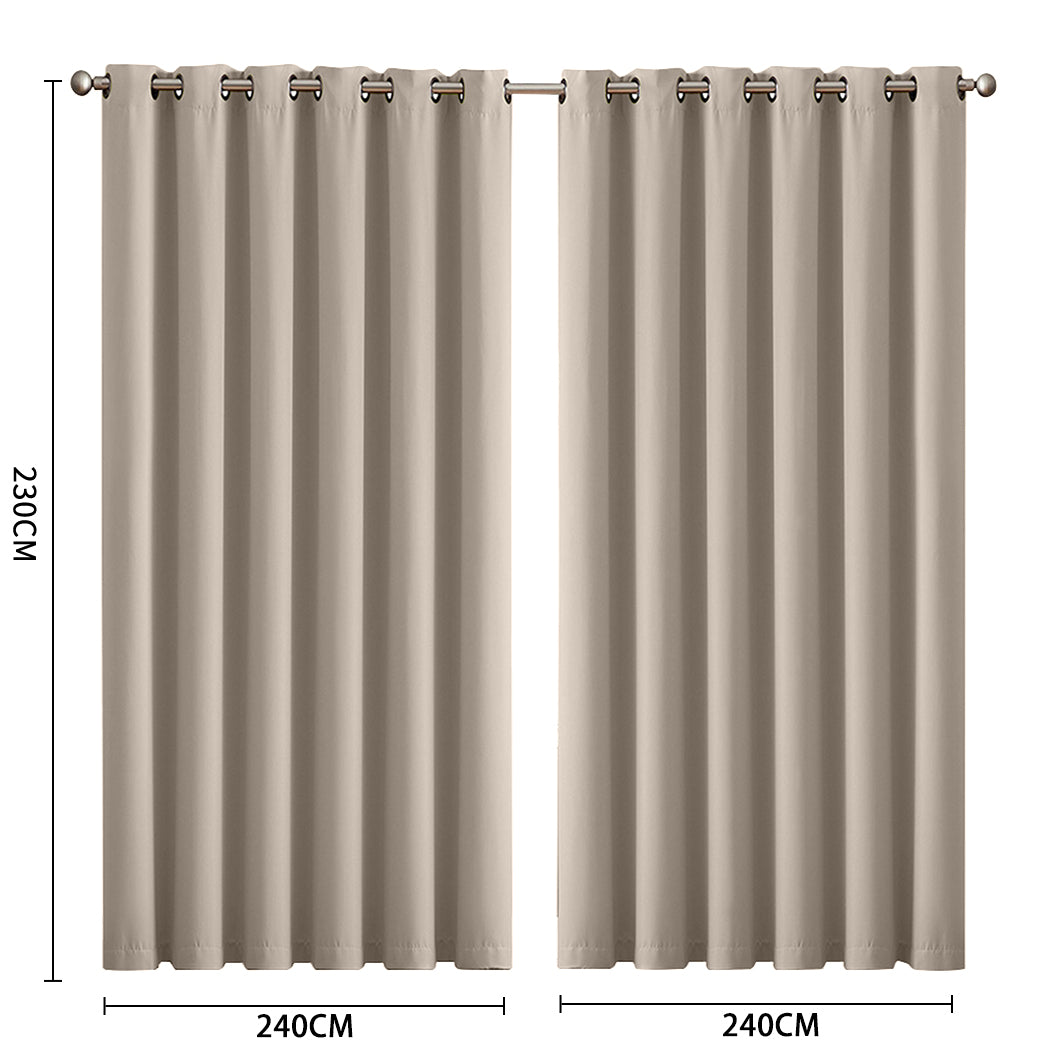 2x Blockout Curtains Panels 3 Layers Beige-2018816749750849538