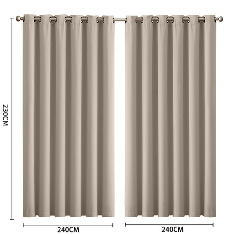 2x Blockout Curtains Panels 3 Layers Beige-2018816749750849538