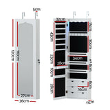 Artiss Jewellery Cabinet LED Mirror Lockable - Top-Down View