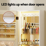 Artiss Wall-Mountable Jewellery Cabinet with LED Mirror and Makeup Storage - 45-Degree Angle