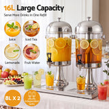 5-Star Chef 16L Dual Tank Juice Dispenser Drink Beverage Server Ice Tubes - Top-Down View