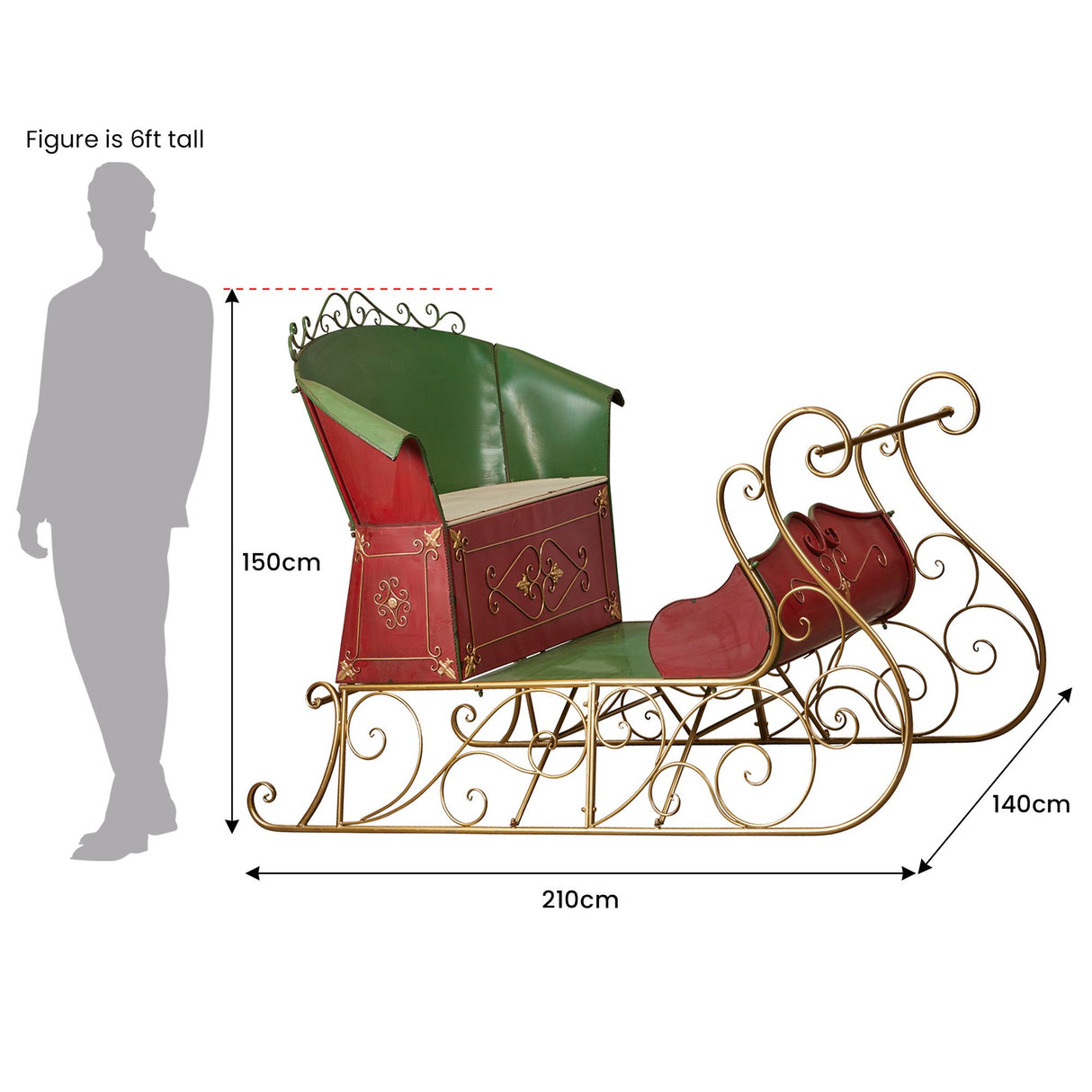 Christabelle Jumbo Life Size Rustic Christmas Sleigh Display - 210cm