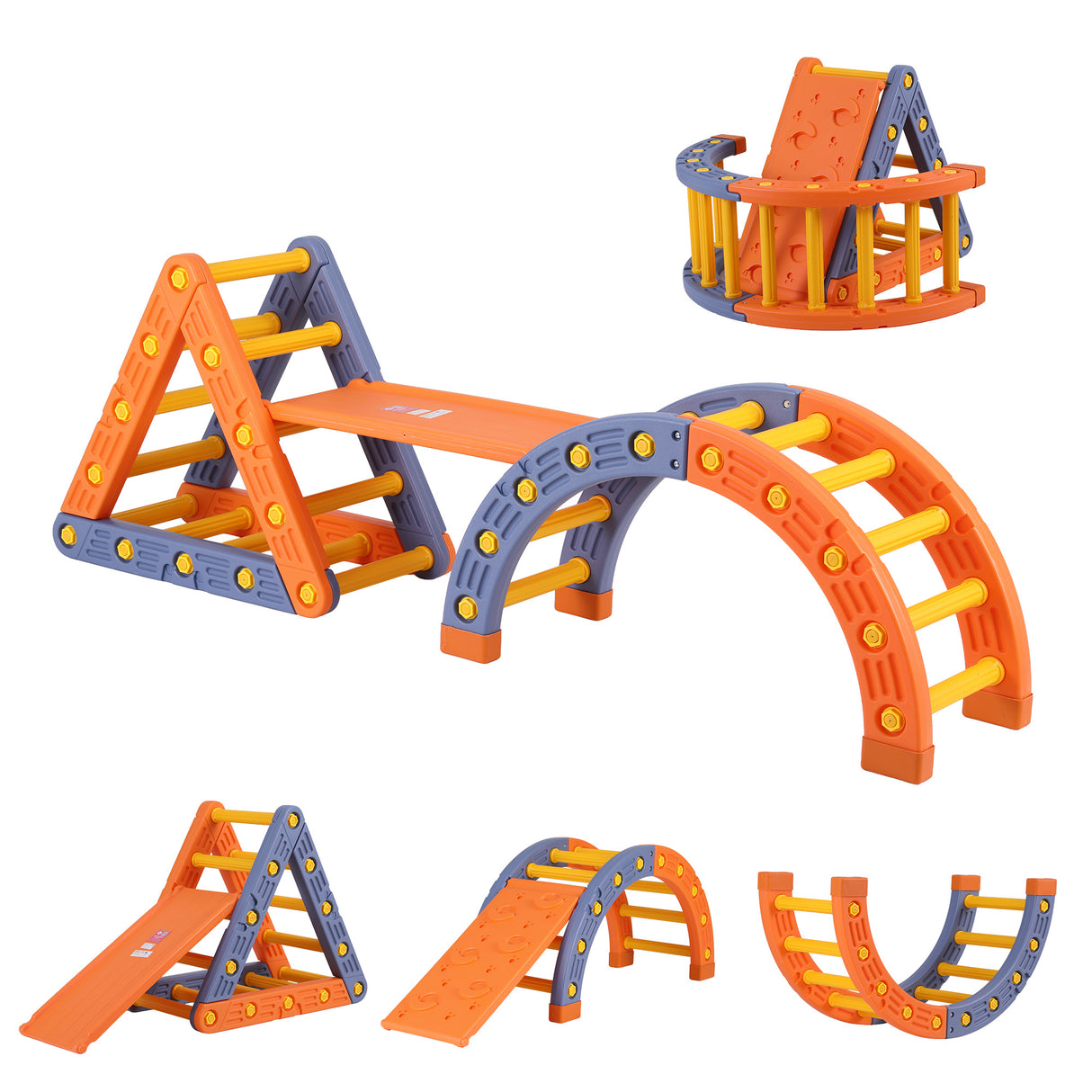 Kids Climbing Frame Set With Slide Indoor Outdoor Toddler Toys Pikler Triangle Climber With Arch