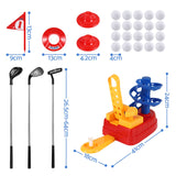 Keezi Kids Golf Toy Set with 20 Balls & 3 Adjustable Clubs, Foot Pedal Ball Launcher Portable Training Toy, Indoor Outdoor Backyard Sports Game for Ages 3-8 - Front View