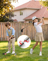 Keezi Kids Golf Chipping Game Set with Stand, 24 Sticky Balls, Adjustable Club & 2 Hitting Mats for Indoor Outdoor Ages 3-12 Play - 45-Degree Angle