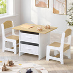Oikiture Kids Table and Chair Set with Storage Bins Wooden & White
