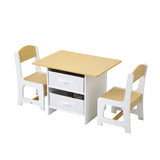 Oikiture Kids Table and Chair Set with Storage Bins Wooden & White