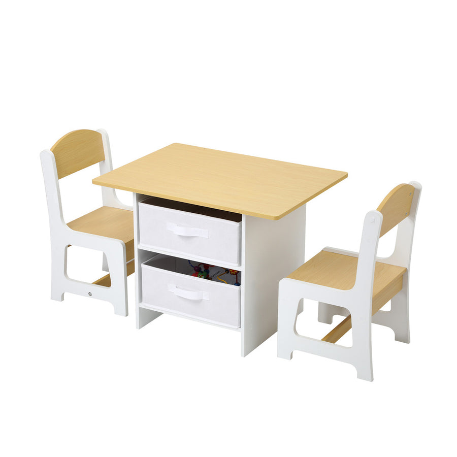 Oikiture Kids Table and Chair Set with Storage Bins Wooden & White