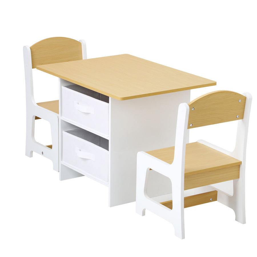 Oikiture Kids Table and Chair Set with Storage Bins Wooden & White