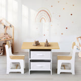 Oikiture Kids Table and Chair Set with Storage Bins Wooden & White - Low Angle