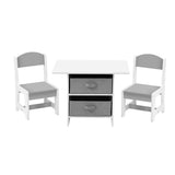 Oikiture Kids Table and Chair Set with Storage Bins White & Grey - Front View