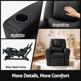 Keezi Kids Recliner Chair Black PU Leather Sofa Lounge Couch Children Armchair - Close-Up Angle