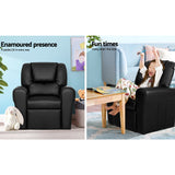 Keezi Kids Recliner Chair PU Leather Sofa Lounge Couch Children Armchair Black - Top-Down View