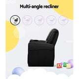 Keezi Kids Recliner Chair PU Leather Sofa Lounge Couch Children Armchair Black - 45-Degree Angle