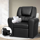 Keezi Kids Recliner Chair PU Leather Sofa Lounge Couch Children Armchair Black - Low Angle