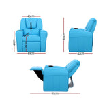 Keezi Kids Recliner Chair PU Leather Sofa Lounge Couch Children Armchair Blue - Front View