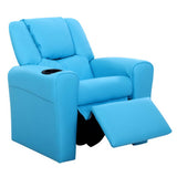 Keezi Kids Recliner Chair PU Leather Sofa Lounge Couch Children Armchair Blue - Side View