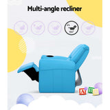 Keezi Kids Recliner Chair PU Leather Sofa Lounge Couch Children Armchair Blue - 45-Degree Angle