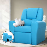 Keezi Kids Recliner Chair PU Leather Sofa Lounge Couch Children Armchair Blue - Low Angle
