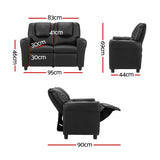 Keezi Kids Recliner Chair Double PU Leather Sofa Lounge Couch Armchair Black - Front View